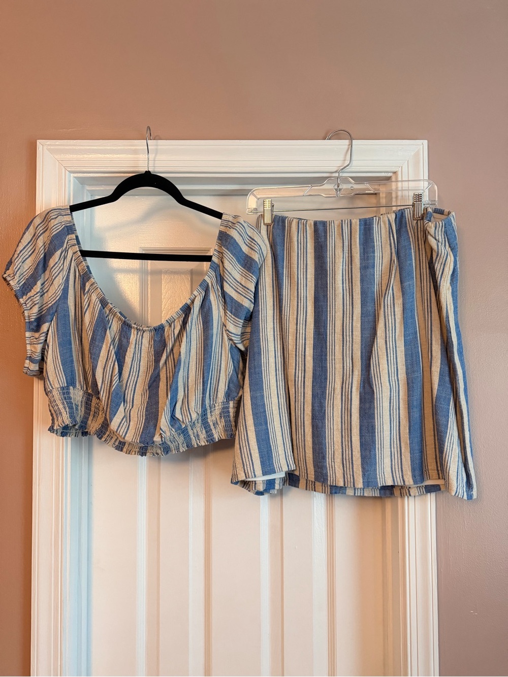 torrid Blue and Cream Striped Crop Top & Skirt Set